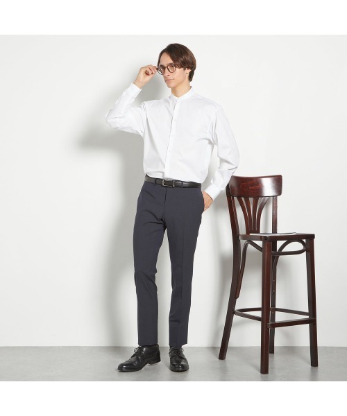 SUIT SELECT（スーツセレクト）の「【BLACK LINE】【形態安定】バンドカラーシャツ（ビジネスシャツ・メンズ・ブラック/ホワイト・MEDIUM/LARGE）」の10枚目の写真