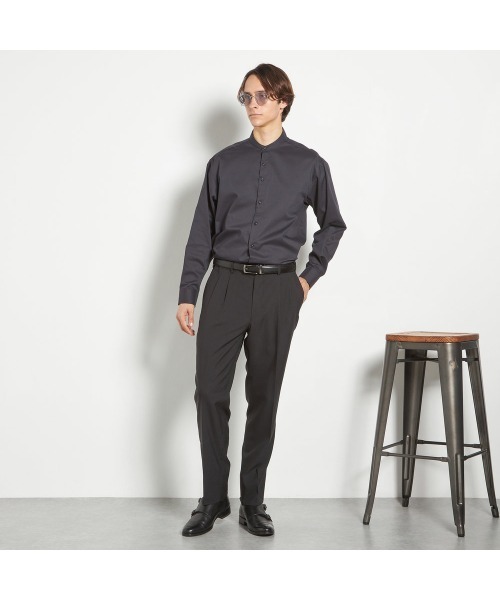 SUIT SELECT（スーツセレクト）の「【BLACK LINE】【形態安定】バンドカラーシャツ（ビジネスシャツ・メンズ・ブラック/ホワイト・MEDIUM/LARGE）」の12枚目の写真