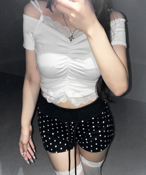 me+em select（ミームセレクト）の「【 ３color 】ドットスウェットショートパンツ  ／ dot sweat short pants※※（スウェットパンツ・レディース・ホワイト/グレー/ブラック・LARGE/MEDIUM/SMALL）」の7枚目の写真