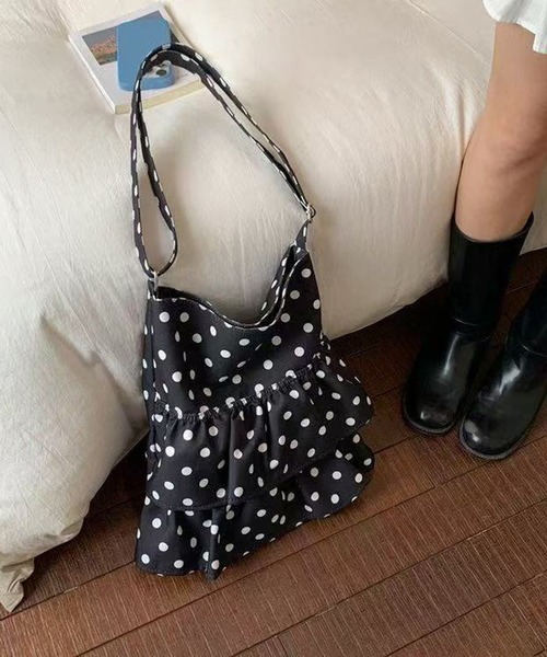 HALEY PESCA(ヘーリーペスカ)の「HALEY PESCA/ドット柄ダブルフリルトートバッグ(トートバッグ・レディース・ピンク/ライトブルー/ホワイト/ブラック・FREE)」の10枚目の写真