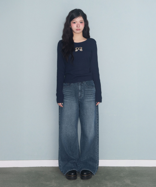 MIRECO(ミレコ)の「SYMBOL PATCH WAFFLE T NAVY(Tシャツ/カットソー・レディース・その他・FREE)」の2枚目の写真