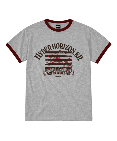 CRYBABYCLUB(クライベイビークラブ)の「ハイパーホライゾン リンガー半袖Tシャツ(Tシャツ/カットソー・レディース・ライトグレー/クリーム/バーガンディー/スカイブルー・MEDIUM/LARGE)」の1枚目の写真