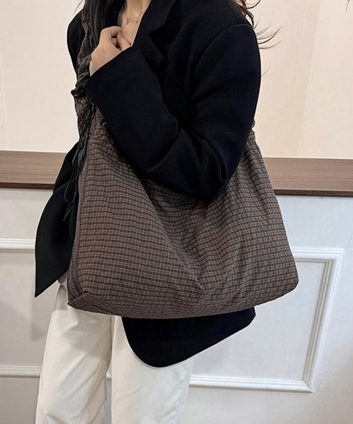 Miniministore（ミニミニストア）の「軽いチェック柄ショルダーバッグレディース（ショルダーバッグ・レディース・ホワイト/ブラック/ブラウン/ダークグレー・FREE）」の9枚目の写真