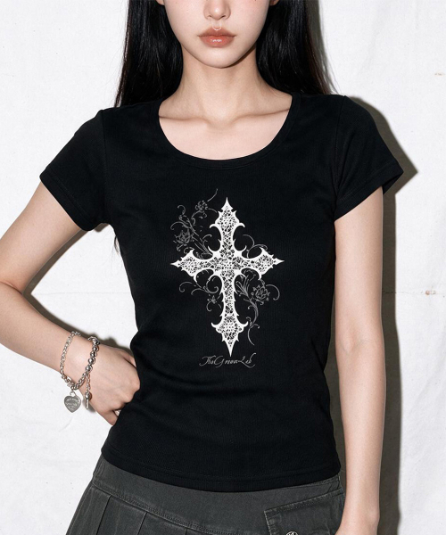 THE GREEN LAB（ザグリーンラボ）の「CROSS ボートネックスリム半袖Tシャツ [ホワイト]（Tシャツ/カットソー・レディース・その他・FREE）」の5枚目の写真