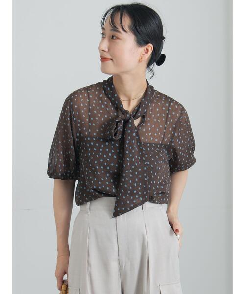 Te chichi（テチチ）の「柄アソート楊柳シフォンボウタイブラウス（シャツ/ブラウス・レディース・ネイビー/チャコールグレー/レッド/ブラウン・F）」の15枚目の写真