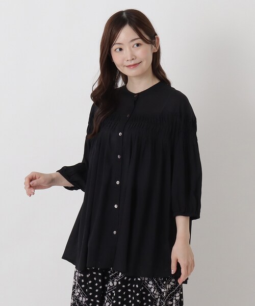 one'sterrace(ワンズテラス)の「リゾート バンドカラーボイルシャツ(シャツ/ブラウス・レディース・オレンジ系その他5/ブラック系8・02)」の1枚目の写真