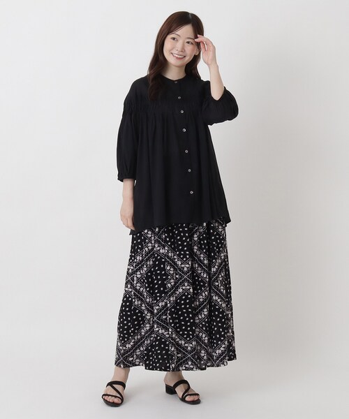 one'sterrace(ワンズテラス)の「リゾート バンドカラーボイルシャツ(シャツ/ブラウス・レディース・オレンジ系その他5/ブラック系8・02)」の4枚目の写真