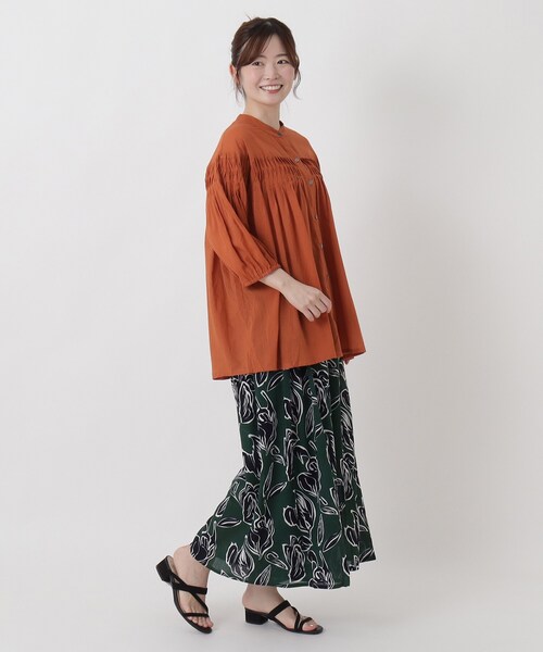 one'sterrace(ワンズテラス)の「リゾート バンドカラーボイルシャツ(シャツ/ブラウス・レディース・オレンジ系その他5/ブラック系8・02)」の7枚目の写真