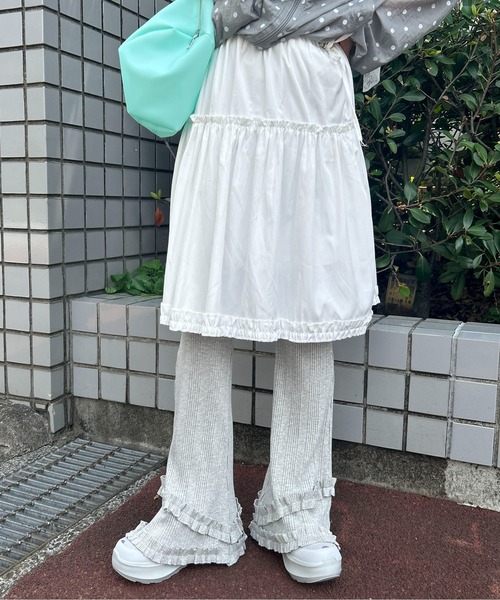 WC(ダブル シー)の「《楽ちん!着回し力◎》ギャザーフリルリブパンツ(その他パンツ・レディース・グレー/ブラック・FREE)」の1枚目の写真