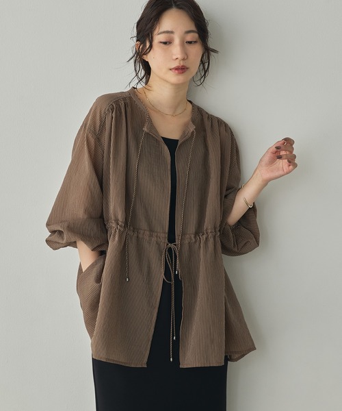 hunch(ハンチ)の「ストライプシャツカーディガン(カーディガン/ボレロ・レディース・アイボリー/ブラウン/チャコール・FREE)」の3枚目の写真