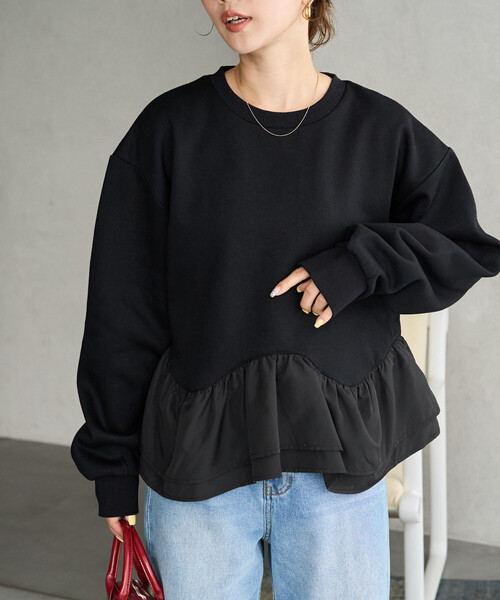 FREAK'S STORE(フリークスストア)の「限定展開 ウェーブ ペプラム ドッキング 裏起毛 スウェット プルオーバー(スウェット・レディース・チャコールグレー/ブラック/グレー/ナチュラル・フリ-)」の9枚目の写真