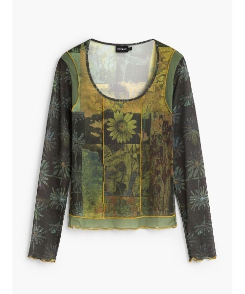 Desigual(デシグアル)の「Botanical sheer long-sleeve tee / ボタニカルシアーロングスリーブティー(Tシャツ/カットソー・レディース・ブラック・XS/S/XL/L/M)」の1枚目の写真