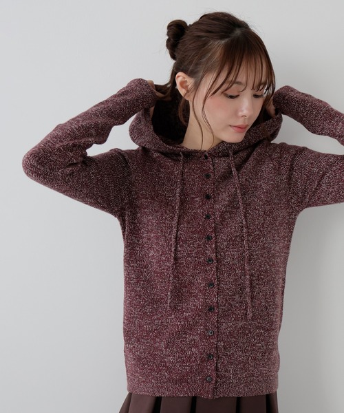 AMUU. PRECIEUSE(アムープレシューズ)の「メランジフーディーニットカーディガン(パーカー・レディース・ピンク/グレー/ボルドー・FREE)」の3枚目の写真