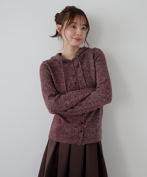 AMUU. PRECIEUSE(アムープレシューズ)の「メランジフーディーニットカーディガン(パーカー・レディース・ピンク/グレー/ボルドー・FREE)」の4枚目の写真
