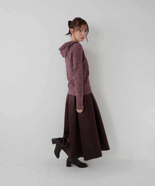 AMUU. PRECIEUSE(アムープレシューズ)の「メランジフーディーニットカーディガン(パーカー・レディース・ピンク/グレー/ボルドー・FREE)」の6枚目の写真