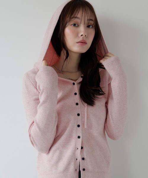 AMUU. PRECIEUSE(アムープレシューズ)の「メランジフーディーニットカーディガン(パーカー・レディース・ピンク/グレー/ボルドー・FREE)」の15枚目の写真