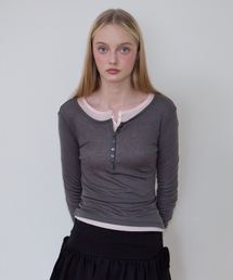 Henley Neck Layered Long Sleeve [Charcoal]