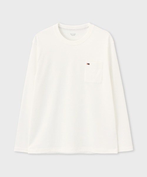 Paul Smith(ポールスミス)の「【ラウンジウェアー】“Artist Stripe Embroidery” 長袖Tシャツ【853418 7140A】(Tシャツ/カットソー・メンズ・ホワイト/ネイビー・MEDIUM/LARGE)」の1枚目の写真