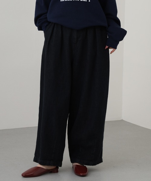 OMNES(オムネス)の「ワッシャーダンプ&デニムサーカスパンツ(デニムパンツ・レディース・ネイビー/ブラック/ベージュ/カーキ・M/L)」の4枚目の写真