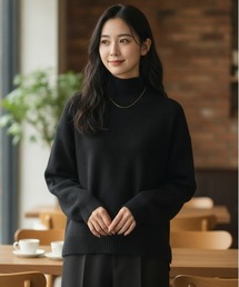 【シンプル定番・体型カバー】ハイネックリブニット/4色展開|ブラック グレー ブラウン ベージュ 長袖 ゆったりシルエット 秋冬 大人カジュアル きれいめ