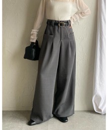 ハイウエスト ストレート タック ワイドパンツ スラックス