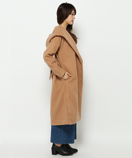 VENCEEXCHANGE（ヴァンスエクスチェンジ）の「フェイクウールフードガウン（チェスターコート・レディース・ブラウン系その他/チャコールグレー・LARGE/MEDIUM）」の3枚目の写真