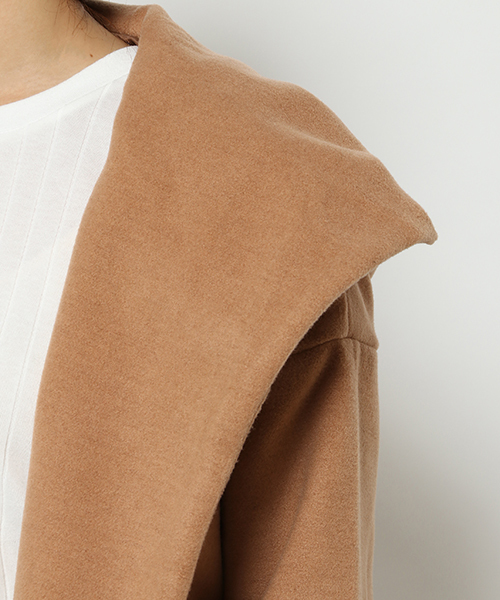 VENCEEXCHANGE（ヴァンスエクスチェンジ）の「フェイクウールフードガウン（チェスターコート・レディース・ブラウン系その他/チャコールグレー・LARGE/MEDIUM）」の5枚目の写真