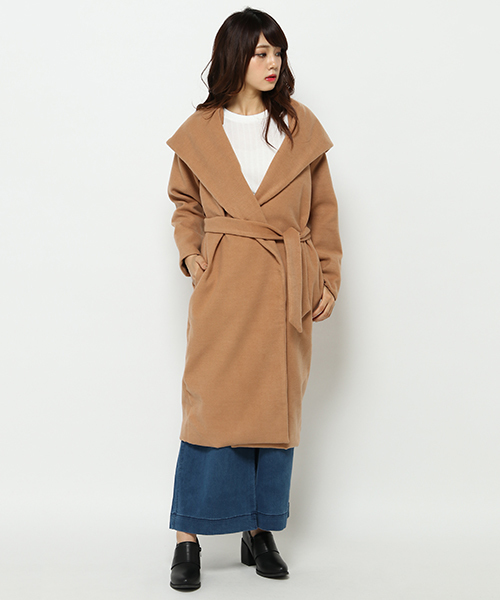 VENCEEXCHANGE（ヴァンスエクスチェンジ）の「フェイクウールフードガウン（チェスターコート・レディース・ブラウン系その他/チャコールグレー・LARGE/MEDIUM）」の8枚目の写真