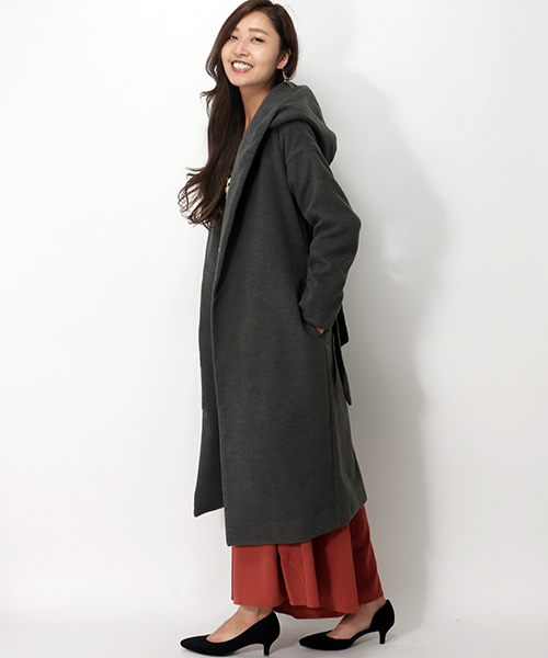 VENCEEXCHANGE（ヴァンスエクスチェンジ）の「フェイクウールフードガウン（チェスターコート・レディース・ブラウン系その他/チャコールグレー・LARGE/MEDIUM）」の9枚目の写真