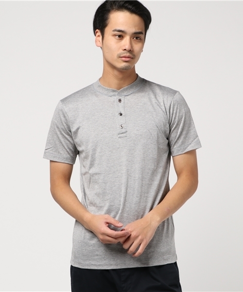 ESTNATION（エストネーション）の「ESTNATION ヘンリーネック半袖Tシャツ <GIZAndyシリーズ>（Tシャツ/カットソー・メンズ・グレー/ブルー/ホワイト/ブラック/ネイビー・SMALL/MEDIUM/LARGE/X-LARGE）」の3枚目の写真