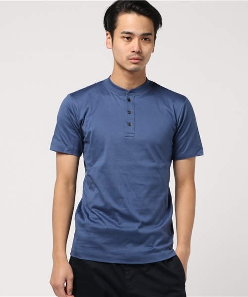ESTNATION（エストネーション）の「ESTNATION ヘンリーネック半袖Tシャツ <GIZAndyシリーズ>（Tシャツ/カットソー・メンズ・グレー/ブルー/ホワイト/ブラック/ネイビー・SMALL/MEDIUM/LARGE/X-LARGE）」の5枚目の写真