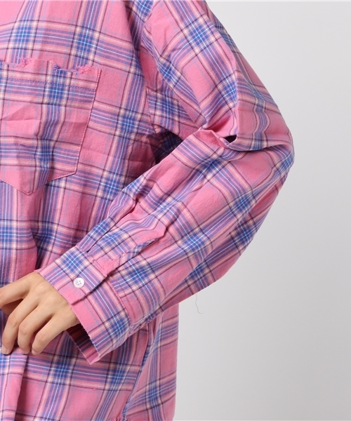 PUNYUS（プニュズ）の「ダメージチェックシャツ（シャツ/ブラウス・レディース・ピンク/レッド/イエロー/ブルー・2/3/4/1）」の11枚目の写真