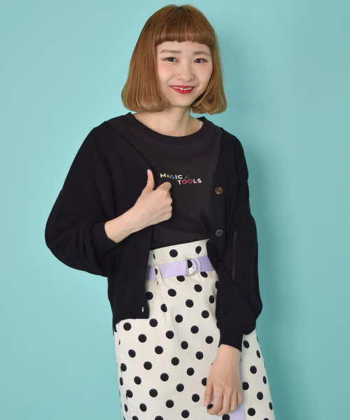w closet(ダブルクローゼット)の「ガーター編みVネックカーディガン(カーディガン/ボレロ・レディース・ブラック/レッド/オフホワイト・FREE)」の3枚目の写真
