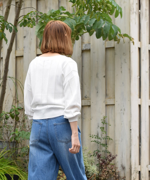 w closet(ダブルクローゼット)の「ガーター編みVネックカーディガン(カーディガン/ボレロ・レディース・ブラック/レッド/オフホワイト・FREE)」の6枚目の写真