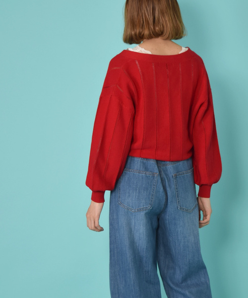 w closet(ダブルクローゼット)の「ガーター編みVネックカーディガン(カーディガン/ボレロ・レディース・ブラック/レッド/オフホワイト・FREE)」の10枚目の写真