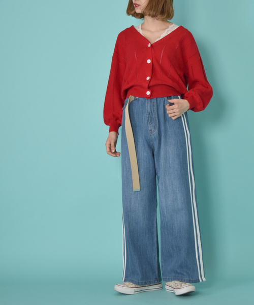w closet(ダブルクローゼット)の「ガーター編みVネックカーディガン(カーディガン/ボレロ・レディース・ブラック/レッド/オフホワイト・FREE)」の11枚目の写真