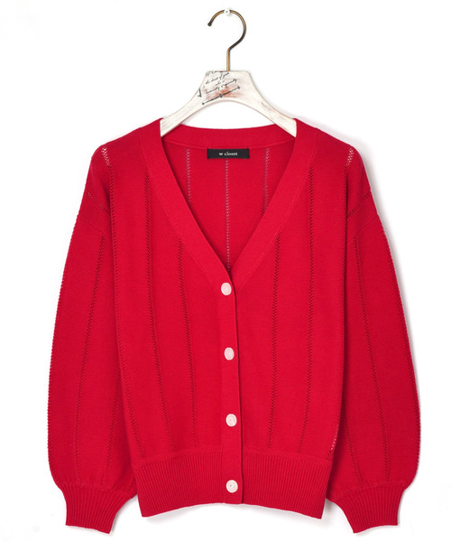 w closet(ダブルクローゼット)の「ガーター編みVネックカーディガン(カーディガン/ボレロ・レディース・ブラック/レッド/オフホワイト・FREE)」の20枚目の写真