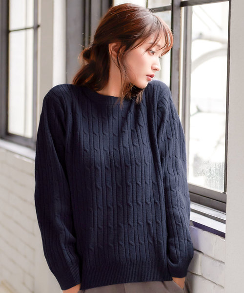 KOBE LETTUCE（コウベレタス）の「クルーネック細ケーブルニットトップス＊レディース/セーター/長袖[C3464]神戸レタス（ニット/セーター・レディース・アイボリー/レッド/グレー/ネイビー・FREE）」の10枚目の写真