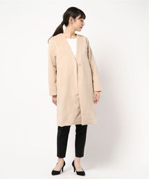 ［ロング丈/ミディアム丈］フェイクウールVネックノーカラーコート