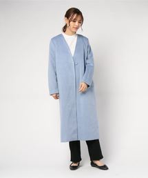 ［ロング丈/ミディアム丈］フェイクウールVネックノーカラーコート
