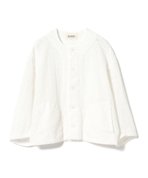 BEAMS　ビームス　アルパカシャギーノーカラーコート　オフホワイト　36サイズ BEAMS ビームス アルパカシャギーノーカラーコート オフホワイト