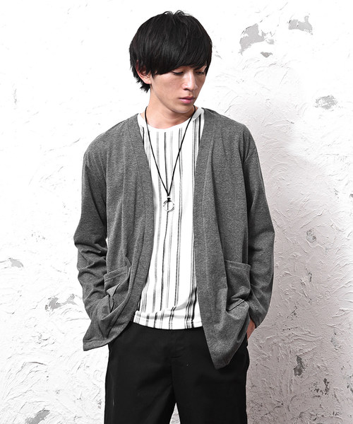 MinoriTY（マイノリティ）の「2枚セット/ロングカーデ+Tシャツ/アンサンブル（カーディガン/ボレロ・メンズ・ブラック/ブラック系その他/グレー系その他/チャコール・M/L）」の3枚目の写真