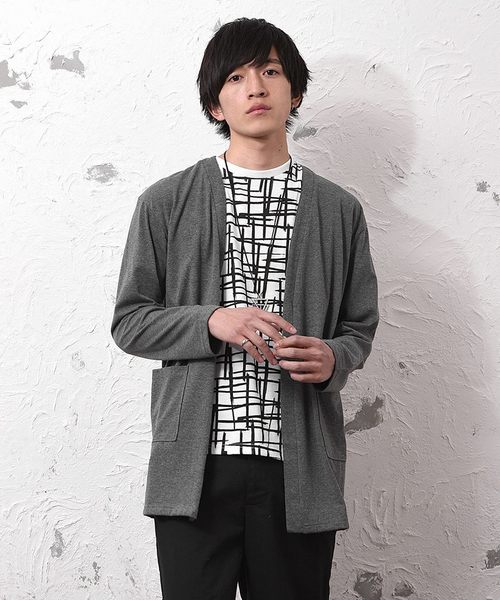 MinoriTY（マイノリティ）の「2枚セット/ロングカーデ+Tシャツ/アンサンブル（カーディガン/ボレロ・メンズ・ブラック/ブラック系その他/グレー系その他/チャコール・M/L）」の4枚目の写真