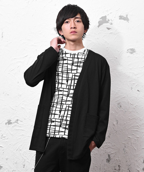 MinoriTY（マイノリティ）の「2枚セット/ロングカーデ+Tシャツ/アンサンブル（カーディガン/ボレロ・メンズ・ブラック/ブラック系その他/グレー系その他/チャコール・M/L）」の2枚目の写真