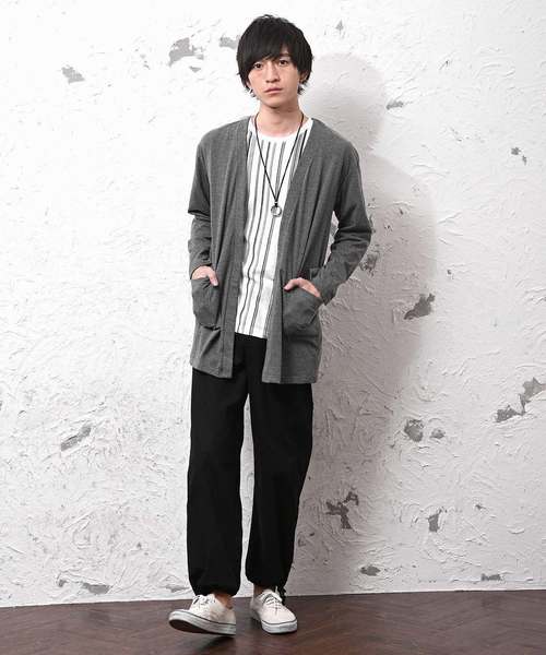 MinoriTY（マイノリティ）の「2枚セット/ロングカーデ+Tシャツ/アンサンブル（カーディガン/ボレロ・メンズ・ブラック/ブラック系その他/グレー系その他/チャコール・M/L）」の6枚目の写真