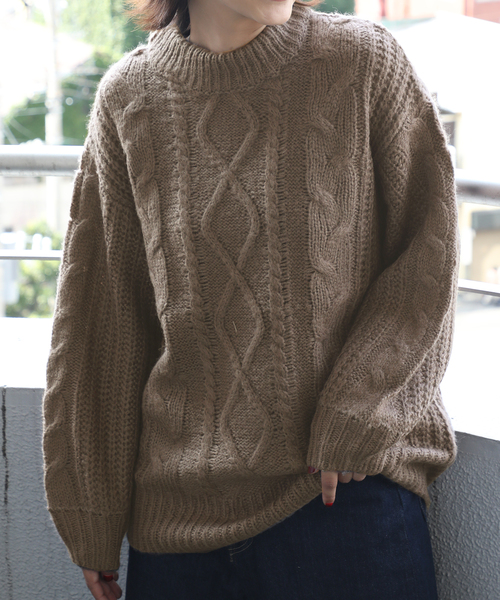 classicalelf（クラシカルエルフ）の「ケーブルニットプルオーバーニット（ニット/セーター・レディース・チャコールグレー/ベージュ/モカ/ライトベージュ・MEDIUM/LARGE）」の9枚目の写真