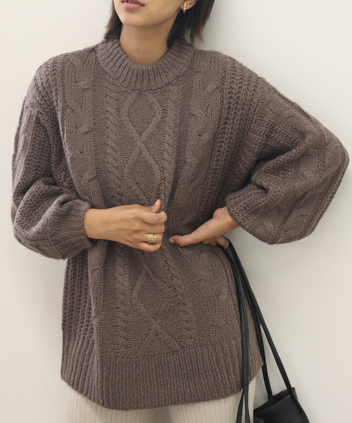 classicalelf（クラシカルエルフ）の「ケーブルニットプルオーバーニット（ニット/セーター・レディース・チャコールグレー/ベージュ/モカ/ライトベージュ・MEDIUM/LARGE）」の6枚目の写真