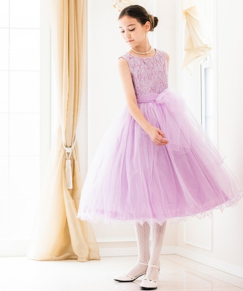 Catherine Cottage（キャサリンコテージ）の「スパンコールレースドレス　ベルト２本組セット（ドレス・キッズ・ネイビー/サックスブルー/ピンク/シルバー/ゴールド/ブルー/ミント/バーガンディー/ローズ/ライラック/コーラル/オフホワイト/ブルーグリーン/イエロー・110/120/130/140/150/160/100）」の7枚目の写真