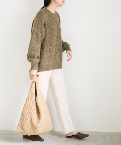 select MOCA(セレクトモカ)の「ガーター編みニットバッグ/センターデザインワンハンドルバッグ(ショルダーバッグ・レディース・ベージュ/オレンジ/アイボリー・FREE)」の1枚目の写真