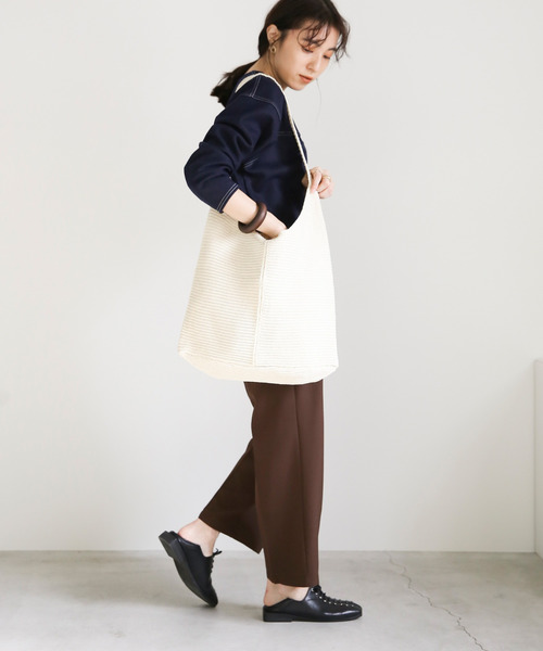 select MOCA(セレクトモカ)の「ガーター編みニットバッグ/センターデザインワンハンドルバッグ(ショルダーバッグ・レディース・ベージュ/オレンジ/アイボリー・FREE)」の2枚目の写真